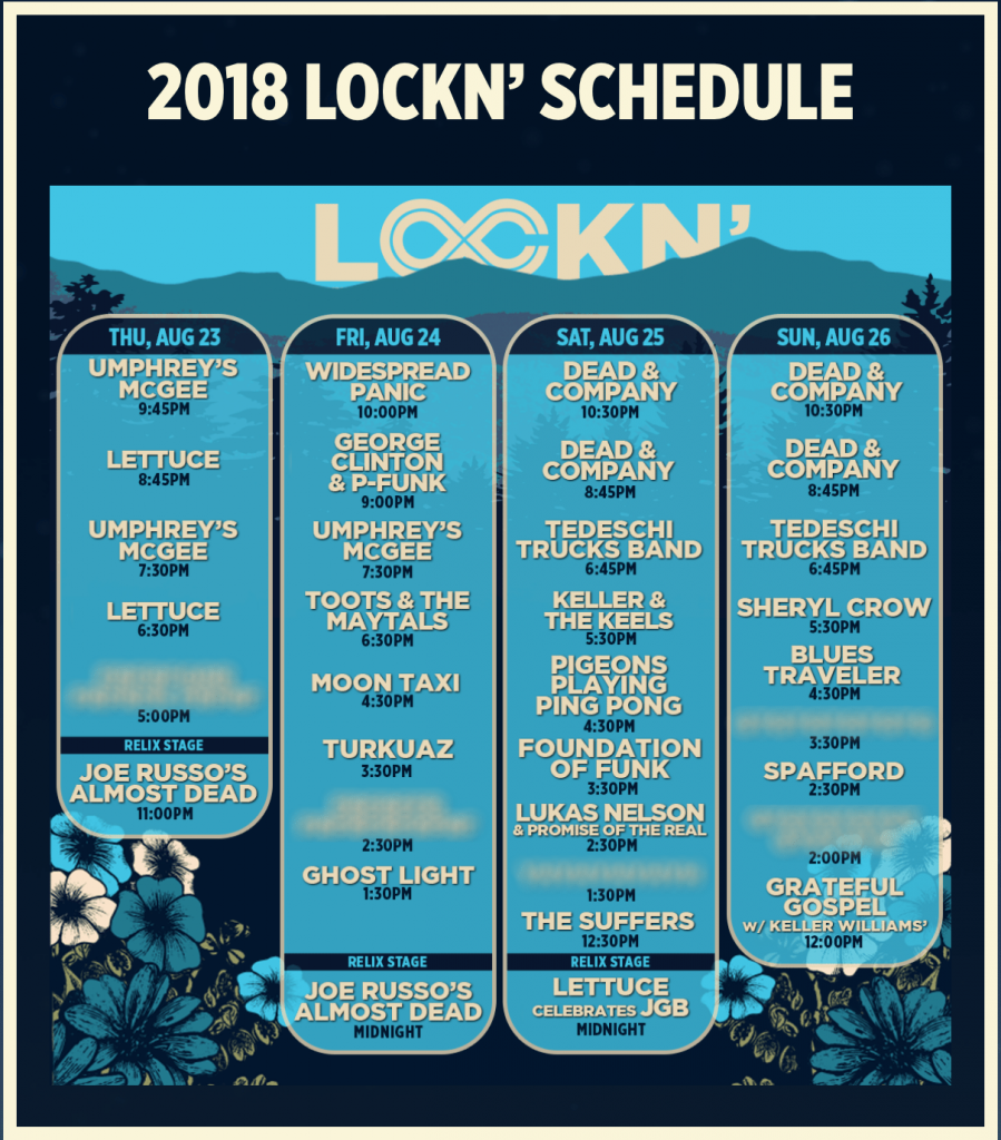 2018 LOCKN’ schedule